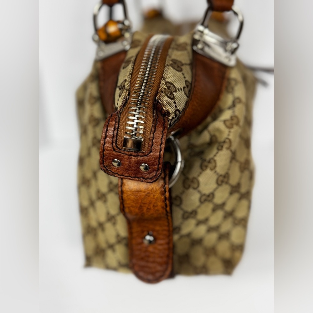 Gucci Tan and Brown Monogram Silver Hardware Shoulder Bag - Picture 6 of 12